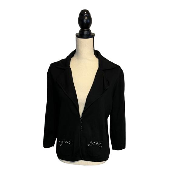 U-Knit Silk Blend Cardigan Sweater Women's Sz XL Black Collared 4-Buttons Office - Picture 4 of 8